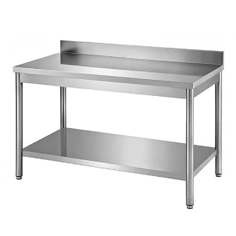 Table démontable bords droits pieds ronds inox ferritique adossée + étagère P 700 mm (Longueur, mm: 1500 - Réf F-DRTAE157-1)_0