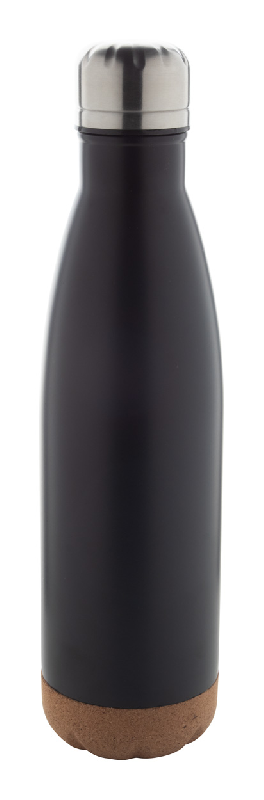 Thermos en acier inoxydable - double paroi avec fond en liège - capacité 500 ml - couleur noire_0