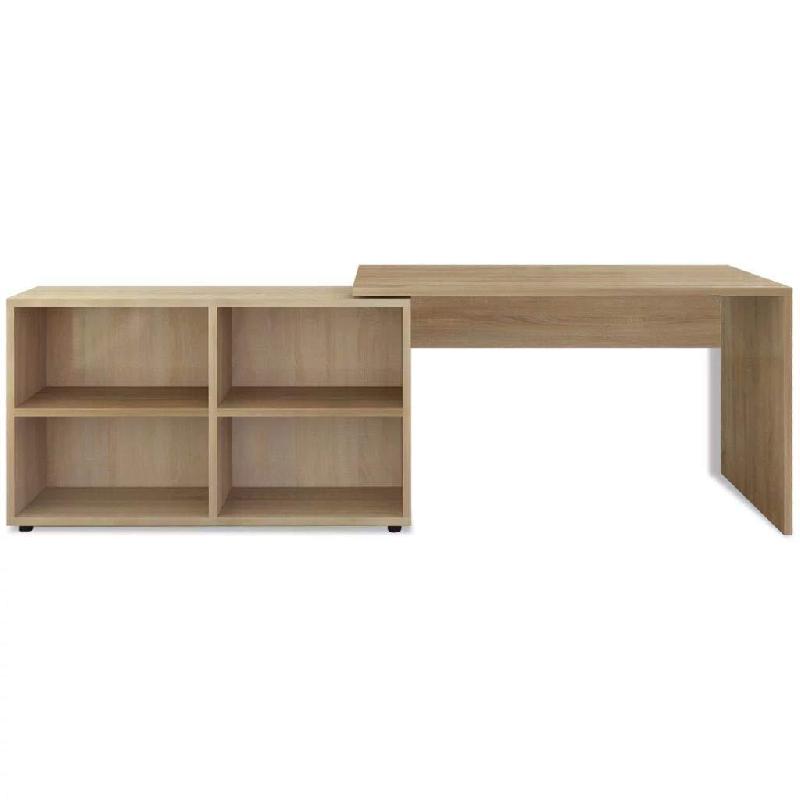 Bureau d'angle informatique avec table et bibliothèque 4 étagères - Chêne - 0502069_0