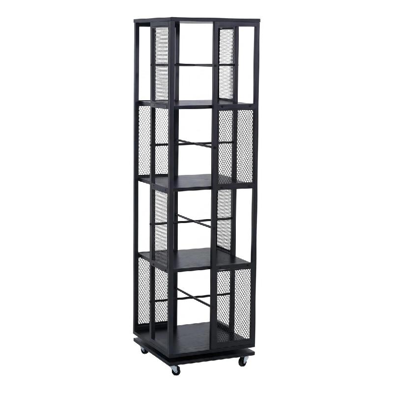 Décoshop26 - Bibliothèque rotative étagère style industriel avec roulettes 147 cm en métal et MDF noir 04_0008768 - 3000267131612_0