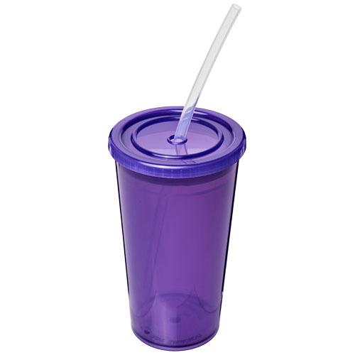 Gobelet à double paroi Stadium 350 ml - translucide, isotherme avec paille flexible en silicone - Réf. 21003107_0