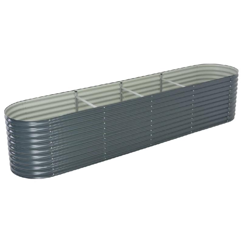 Jardinière lit surélevé en acier galvanisé gris - 400 x 80 x 81 cm pour plantes, fleurs et jardin - Référence 02_0001053_0