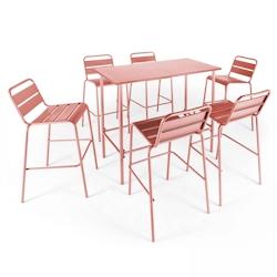 Oviala Business Ensemble table haute de terrasse et 6 chaises en métal argile - Oviala - rose acier 109262_0