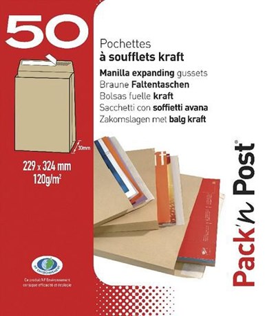 POCHETTE KRAFT 120G BRUN À SOUFFLETS (VENDU PAR 50)