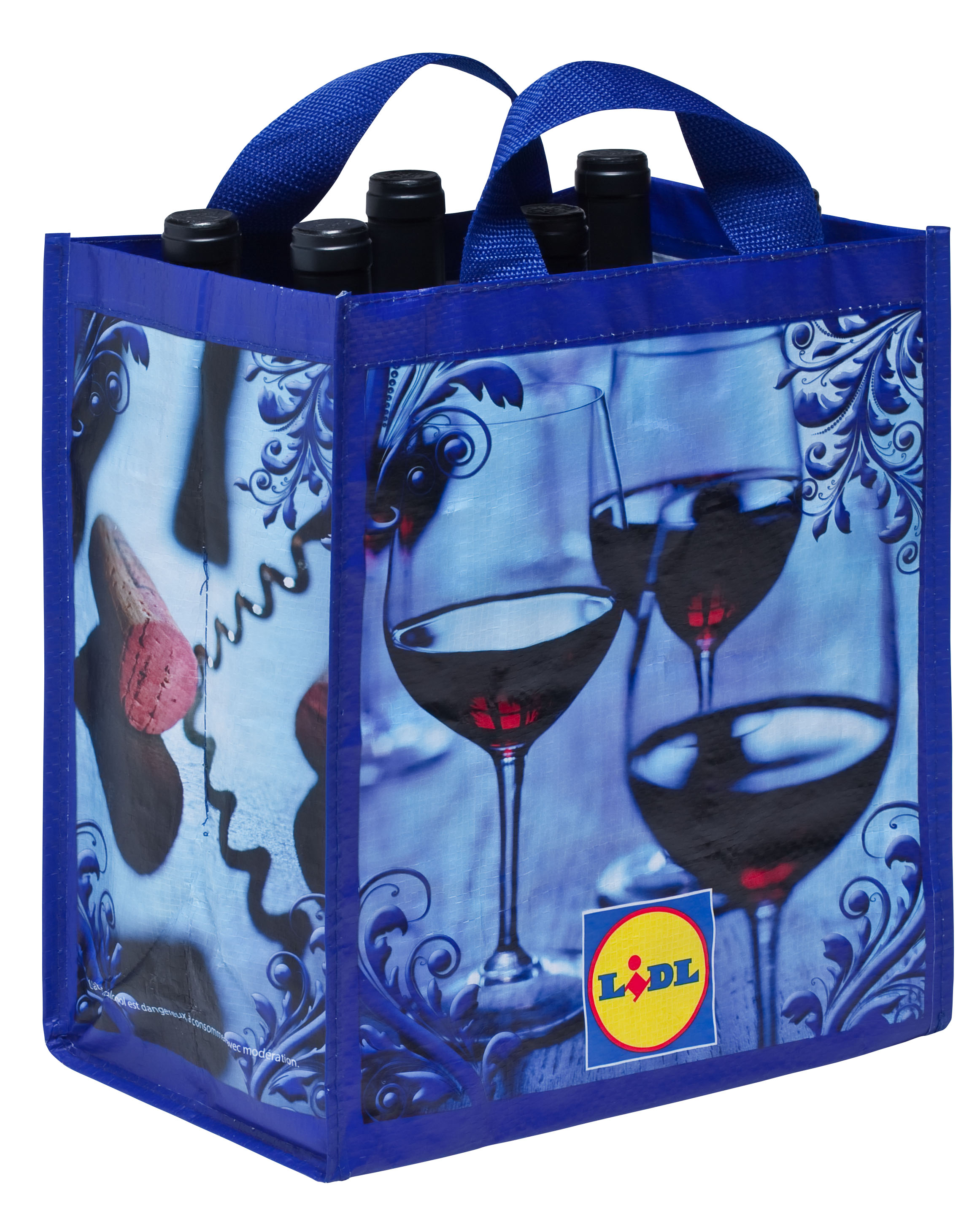 Sac cabas réutilisable et recyclable en polypropylène tissé avec lamination - Options 6 porte-bouteilles - Réf : VICBAG15P_0