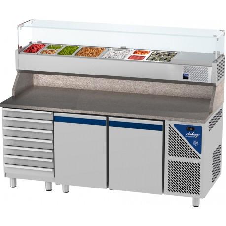 Table à pizza positive 0/+10°C - GN 1/1 - 300L - 2 portes pleines - profondeur 700 mm - Dalmec - PZ70214-2_0