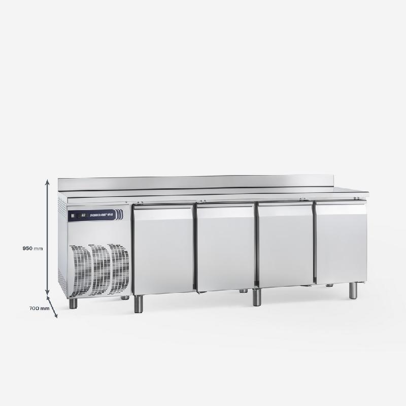 Table réfrigérée Positive 4 Portes avec Plan de travail et dosseret gamme gastronorm 0/+8°c - 568 l - TG4 P Pa TN_0