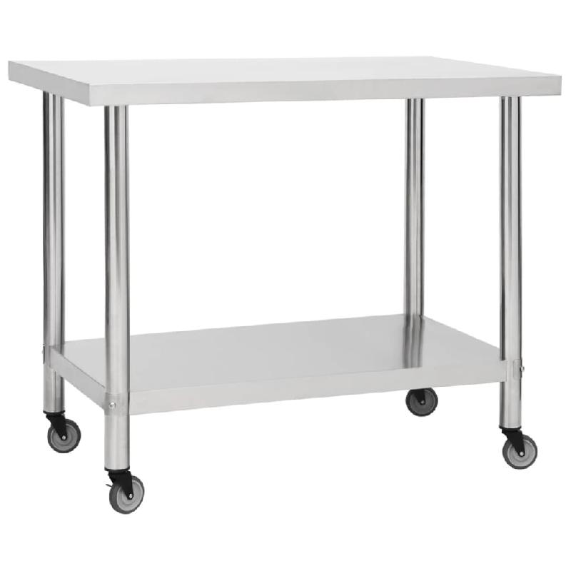 Vidaxl table de travail de cuisine avec roues 100x45x85 cm inox 51638_0