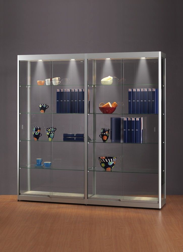 Vitrine haute argent l 200 cm avec structure aluminium et eclairage led_0