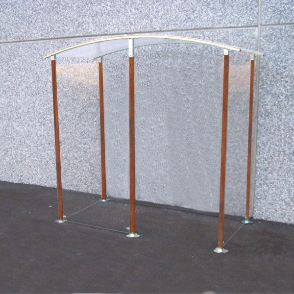 Abri fumeur mural - structure bois et acier - bardage plexiglas - banc assis-debout - 2.5 x 1.4 m_0