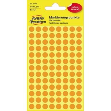 Avery Zweckform Etui de 416 pastilles adhésives, diamètre 8 mm, coloris orange fluo (4 feuilles / cdt) - 3178_0