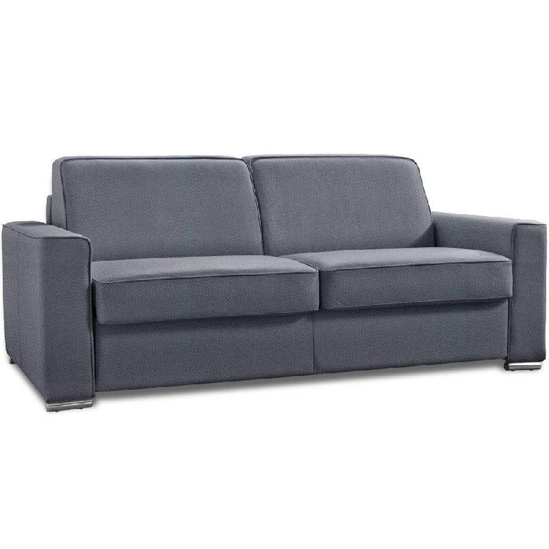 CANAPÉ CONVERTIBLE 3 PLACES EXCELLENCE 140 CM SOMMIER LATTES MATELAS MEMORY 18 CM INCLUS VELOURS  BLEU NAVY_0