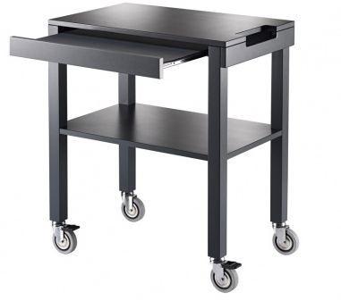 Chariots de service en bois à roulettes - pieds en bois massif et étagères MDF - finition laquée mate - dimensions 70x45x84 cm_0