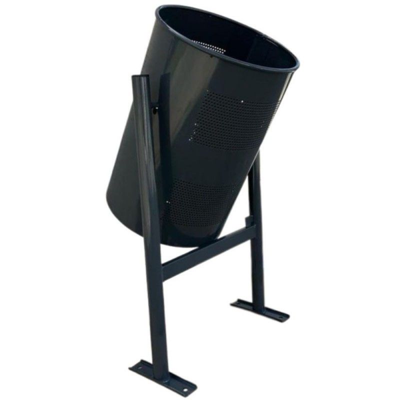 Corbeille métal sans couvercle 60 litres - acier - peinture époxy gris RAL 7011 - fixation au sol_0