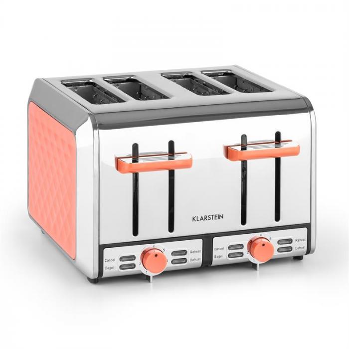 Grille-pain 4 fentes Klarstein Curacao Coral - 1500W, fonctions bagel, décongélation et réchauffe_0