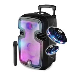 Enceinte SONO DJ sur Batterie - 600W - Micro - LED RVB - Trolley - USB/Bluetooth /AUX/SD - jeux lumières Ovni, soirée animation - 3666630001915_0
