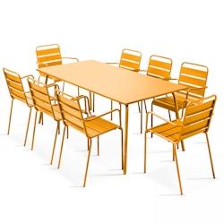 Oviala Business Ensemble table de jardin et 8 fauteuils en métal jaune - Oviala - jaune acier 104713_0