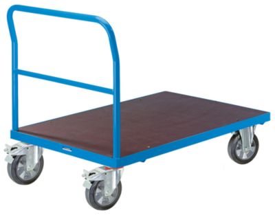 EUROKRAFT CHARIOT PLATE-FORME POUR CHARGES LOURDES, FORCE 1000 KG - L X L 1250 X 800 MM, 1 BARRE DE POUSSÉE - BANDAGE