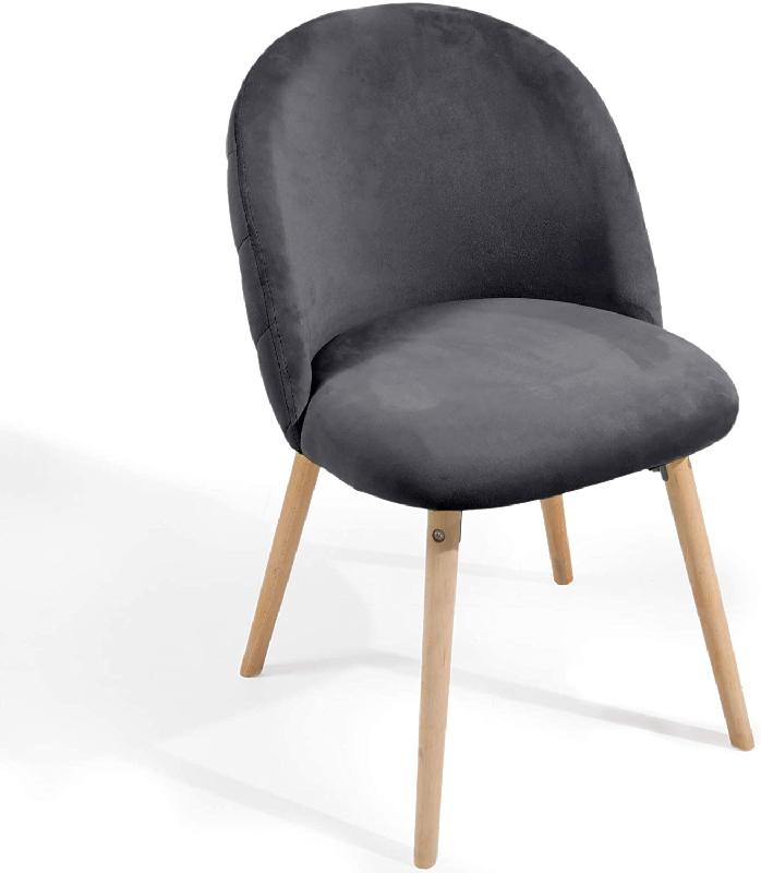 Lot de 4 chaises de salle à manger en velours - Pieds en bois de hêtre - Style scandinave moderne - Gris - 01_0001124_0