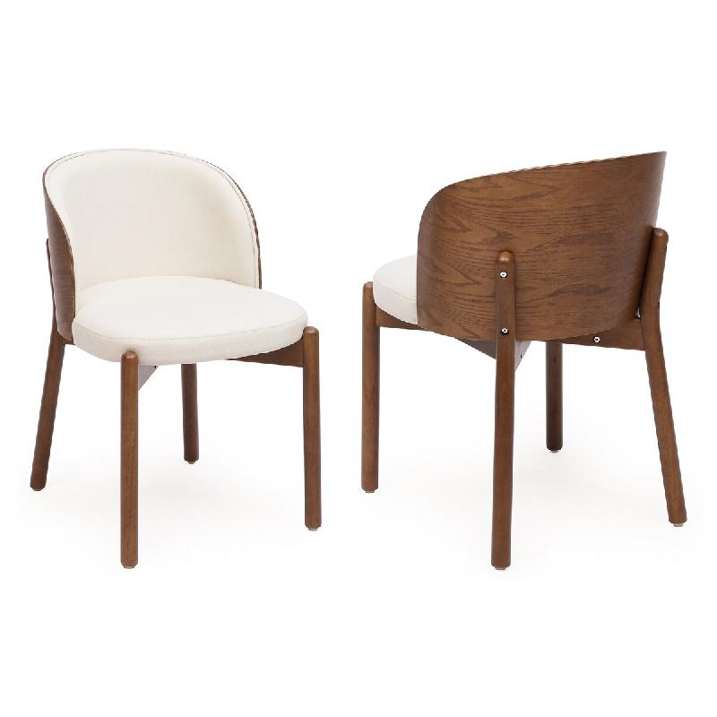 Merax 2 chaises de salle à manger en bois massif, tissu lin, dossier enveloppant et placage frêne, noyer - multicolore Bois massif N634P448272A_0