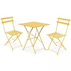 Oviala Business Table de jardin et 2 chaises acier jaune - Oviala - jaune acier 104720_0