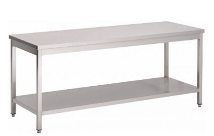 Table inox soudée SARO Greta - 1000 x 700 x 850 mm - acier inoxydable, étagère inférieure, pieds réglables_0