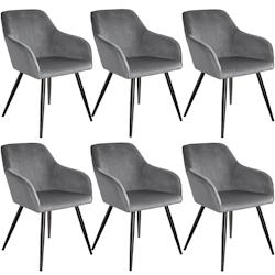 Tectake Ensemble de 6 chaises rembourées effet velours ergonomiques gris/noir - 404036 - gris plastique 404036_0