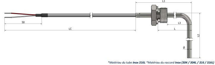 Thermistance à visser Raccord fixe (angle 90°) - Type 2 HR14 - PTC et NTC avec options de montage et raccords variés_0