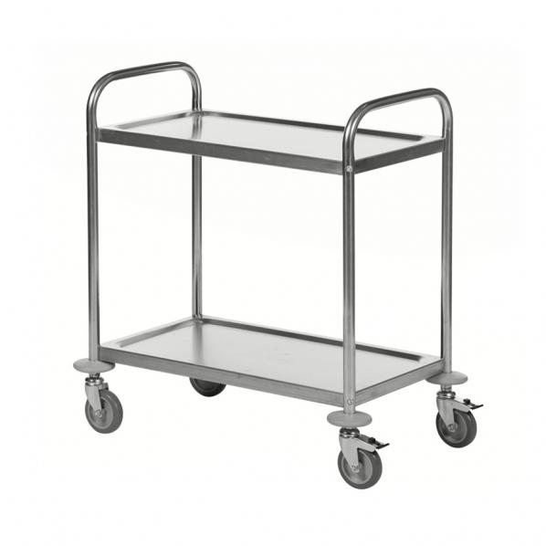 Chariot inox C2 avec 2 tablettes - KONGAMEK - Hauteur 805 mm - Charge 100 kg - 4 roues pivotantes avec freins_0