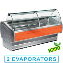 Comptoir vitrine réfrigéré à vitre bombée avec réserve - modèle my25/c1-r2 - vitres rabattables et groupe compresseur intégré_0