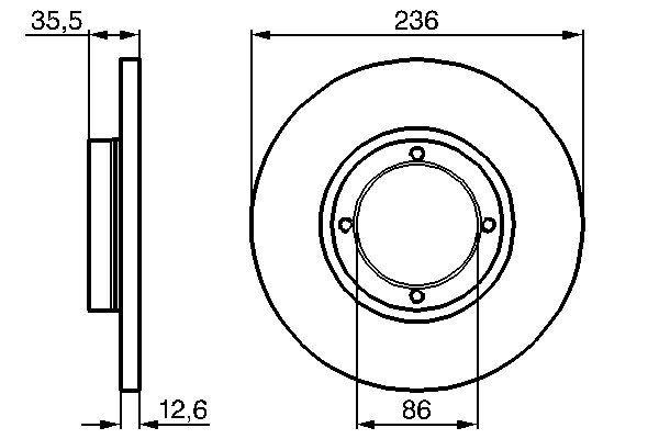Disque de frein Bosch 0986478712 - boîte de 2 disques - avant - plein - 4 trous - épaisseur 12,6 mm_0