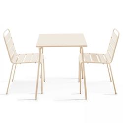 Oviala Business Ensemble table de jardin carrée et 2 chaises acier ivoire - Oviala - beige acier 109156_0