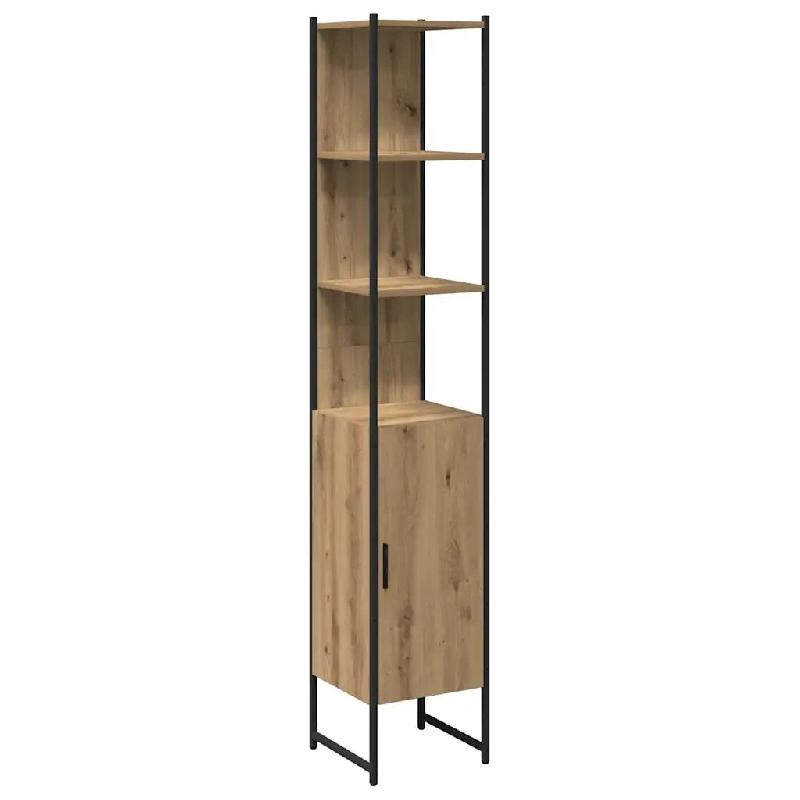 Helloshop26 - Armoire de salle de bain moderne gain de place avec étagères design chic 33 x 33 x 185,5 cm en bois d'ingénierie chêne 02_0051856 -_0