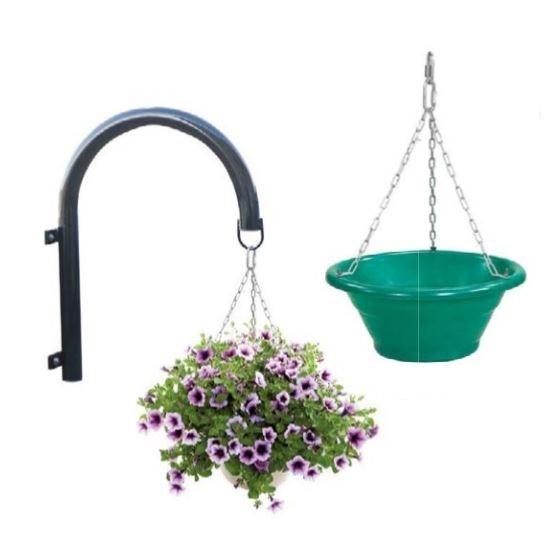 Jardinières sur potences - Potence arrondie en acier - Jardinières suspendues en polyéthylène résistantes aux UV et au gel_0