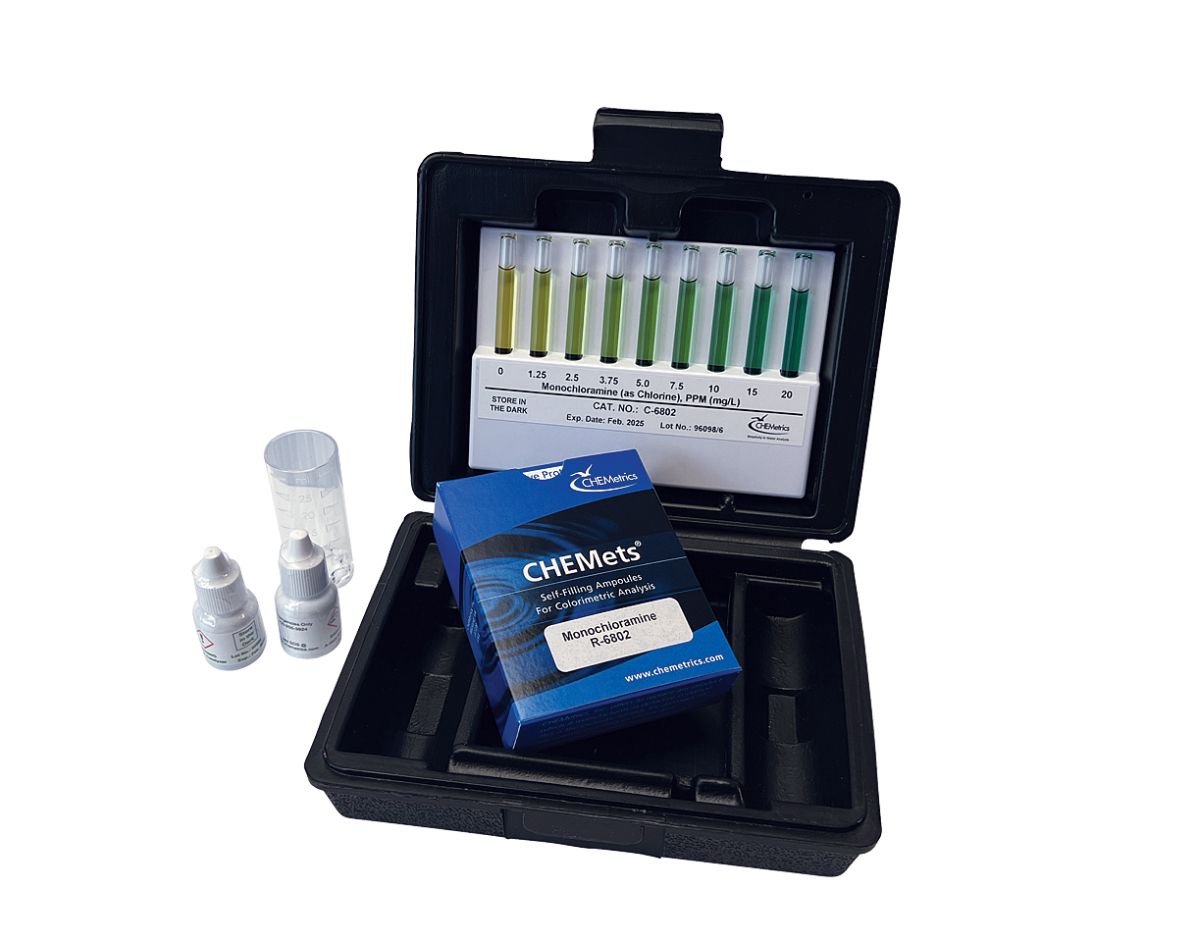 Kit d’analyse visuelle du Monochloramine 0-20 ppm, type : CHEMets 30 ampoules, marque Chemetrics - Ref.: NCL001_0