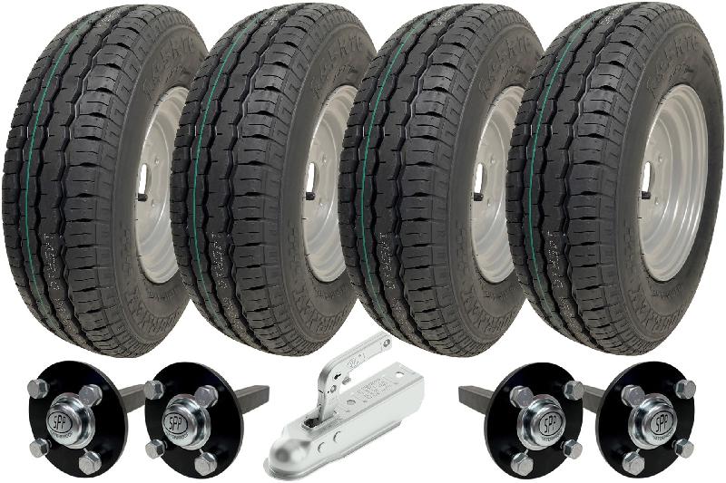 Lot de 4 - 145x10 Wanda WR068 ROUE DE TRAILER 4/100mm  Moyeu  Fusée 4/100 Boulon de roue M12 35x35mm Hi speed  ALKO 750kg Pressed hitch_0