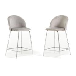 RATTATAN Lot de 2 tabourets de bar en velours avec pieds en métal,h.65cm,pour bar,restaurant et cuisine,design élégant–Sara XL–Gris clair/Argen_0