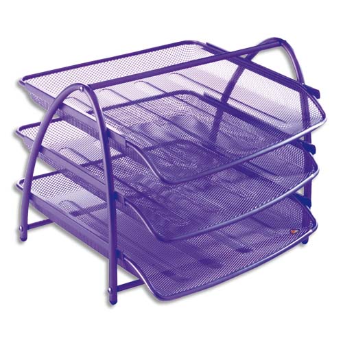SET DE 3 CORBEILLES À COURRIER EN MÉTAL MESH - DIMENSIONS L29 X H24,5 X P34 CM COLORIS VIOLET