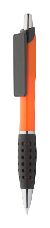 Stylo bille en plastique - grip caoutchouc - clip personnalisable en doming - encre bleue - couleur orange_0