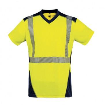 Tee-shirt HV Bali - Haute visibilité - Marine et Jaune - Classe 2 - XXXL - 2 ceintures microbilles - T2S_0