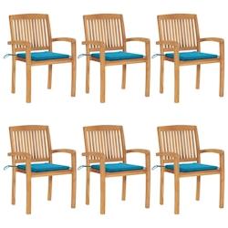 VidaXL Chaises De Jardin Empilables Avec Coussins Lot De 6 Teck Solide - bleu 3073229_0