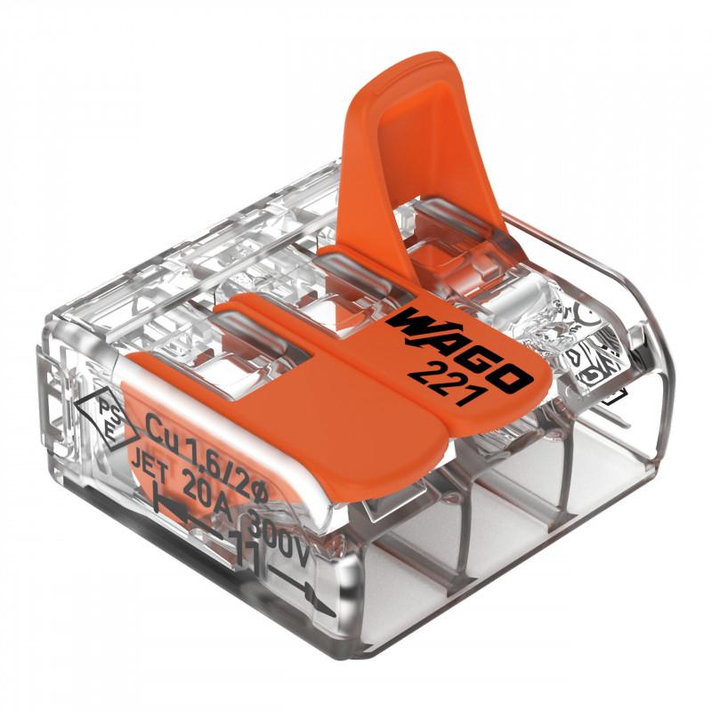 Borne WAGO 221 Mini 3x4mm² à leviers souple & rigide - Wago | 221-413_0