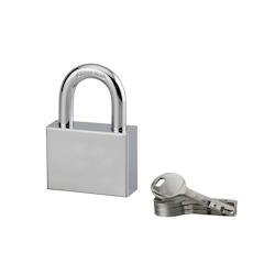 Cadenas à clé rectangulaire Disk, chantier, 50mm, anse acier cémenté nickelé, 4 clés - SP - gris 3150268955165_0
