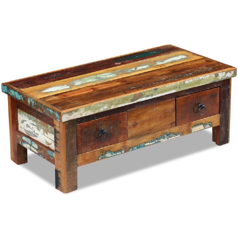 Décoshop26 - Table basse avec tiroirs en bois de récupération effet vieilli coloré 90 x 45 x 35 cm DEC040218 - Bois massif 3000264809736_0