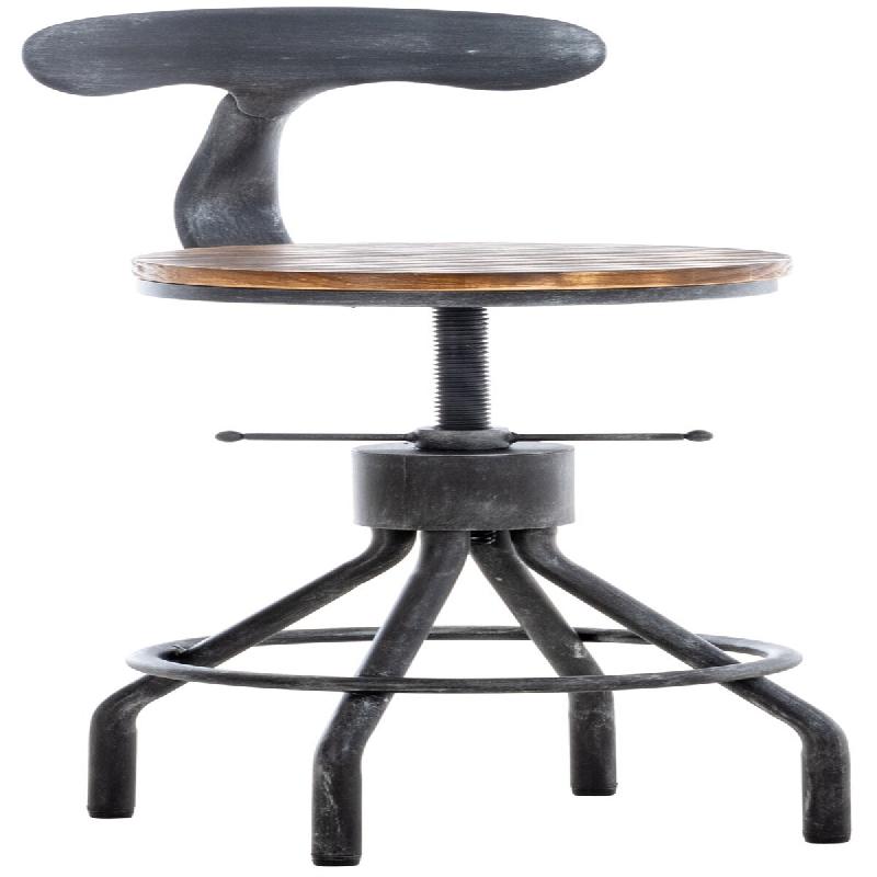Décoshop26 - Tabouret de bar chaise haute de comptoir x1 avec dossier design industriel vintage métal gris et bois TDB10319 - gris 3000509169601_0