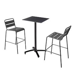 Oviala Business Ensemble table haute stratifié noir et 2 chaises hautes gris - Oviala - gris métal 110527_0
