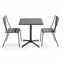 Oviala Business Ensemble table inclinable de terrasse et 2 chaises gris - Oviala - gris acier 109464_0