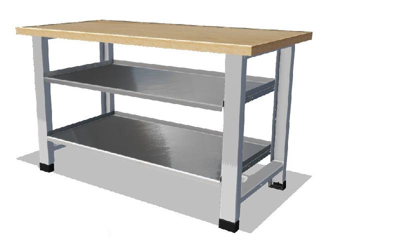 Établi fixe avec étagères - Multiplis Hêtre 40mm - Charge 600kg - Plateau 1200mm ou 1500mm - Rolléco_0