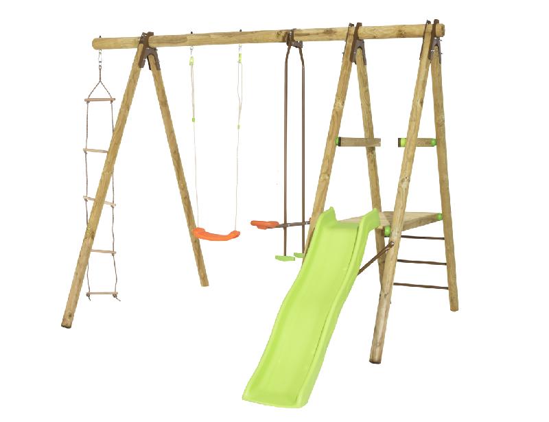 Portique bois Gramazou 2,30 m - 3 agrès, plate-forme, toboggan - Norme EN71-8_0