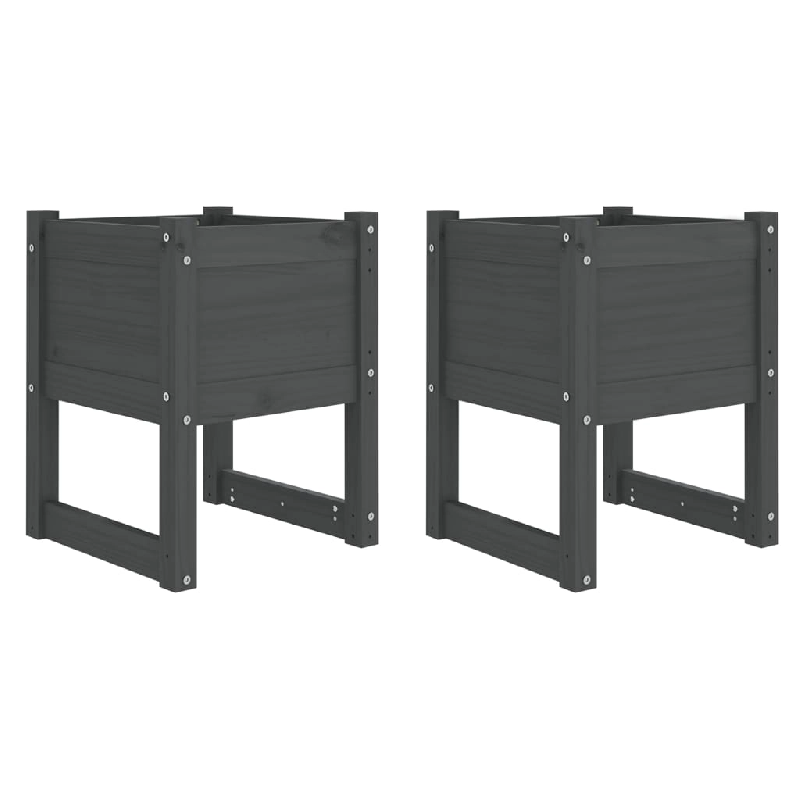 Helloshop26 - Jardinière bac lit surélevé plantes fleurs jardin terrasses lot de 2 40 x 40 x 52,5 cm bois massif de pin gris 02_0038962 - 300021801_0